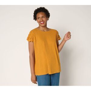 Fashion Women's Top Sz M 100% Cotton Braided Sleeve Yellow A697244